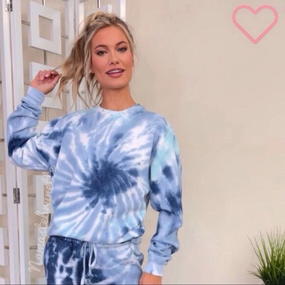 Nwt Boho Sea Blue & Navy  Spiral Tie Dye Long Sleeve Pullover Sweatshirt - Picture 15 of 15